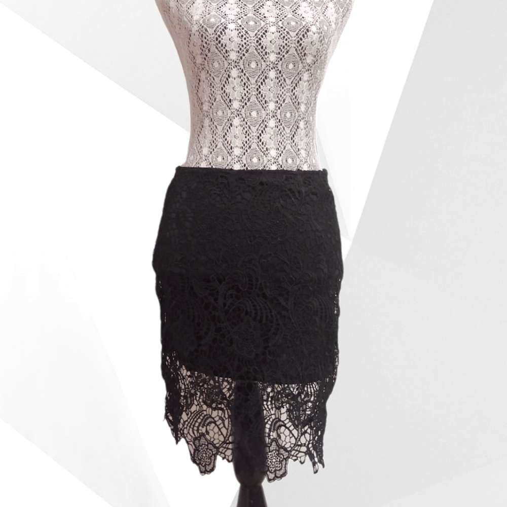 Black lace overlay mini skirt
